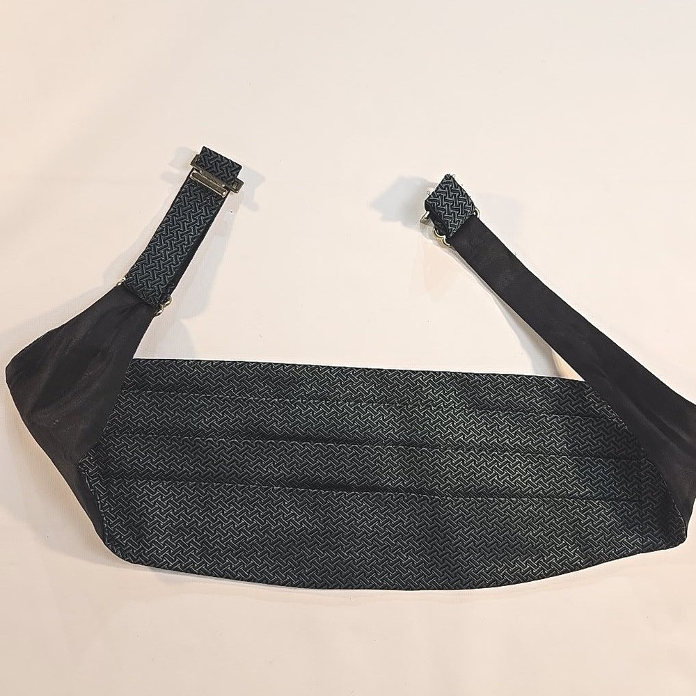 VTG Valentino Cravatte Mens Silk Cummerbund Green Black‎ Pattern USA Adjustable